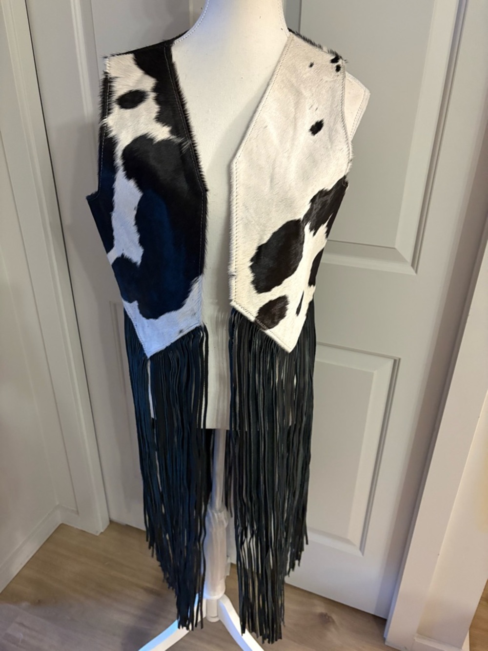 Cowhide Fringe Vest - Black and White Western Style